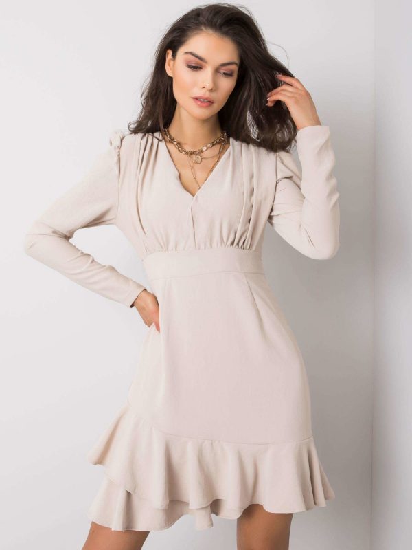 Beige dress with flounce Keandra RUE PARIS