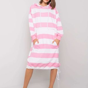 Jeannie White and Light Pink Striped Dress