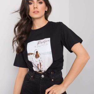 Black T-shirt with travel print