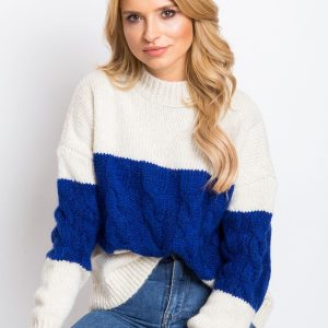 RUE PARIS Ecru-cobalt sweater Ruffle