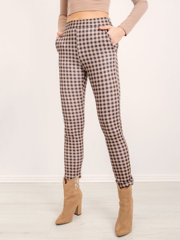 BSL Beige and Black Plaid Trousers