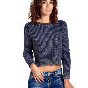 Navy blue cropped sweater with straps