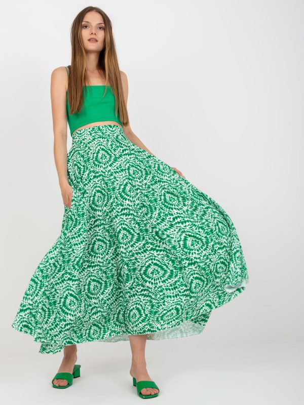 White and green maxi skirt flared in patterns RUE PARIS