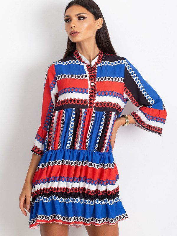 RUE PARIS Red and blue Blair dress