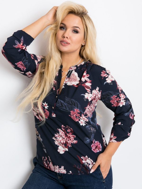 Navy blue plus size blouse Spring