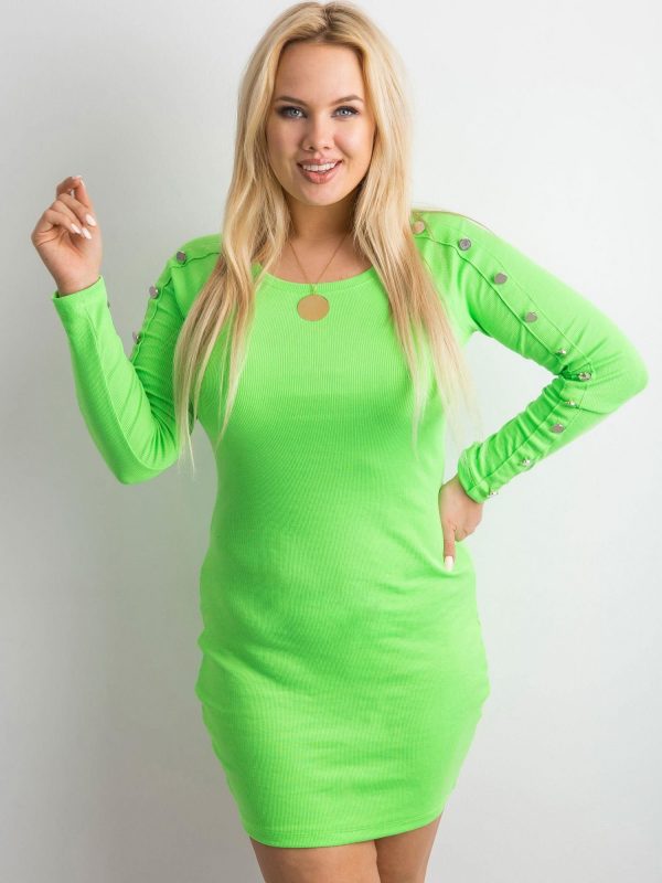 Fluo green ribbed dress with buttons