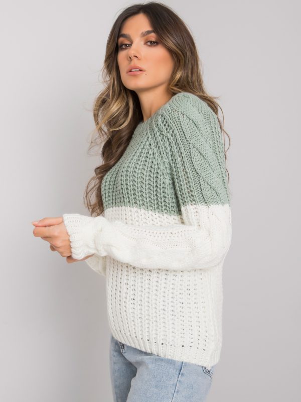 Green-ecru women's knitted sweater Bergerac RUE PARIS