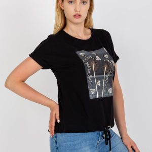 Black Plus Size Cotton T-Shirt with Applique