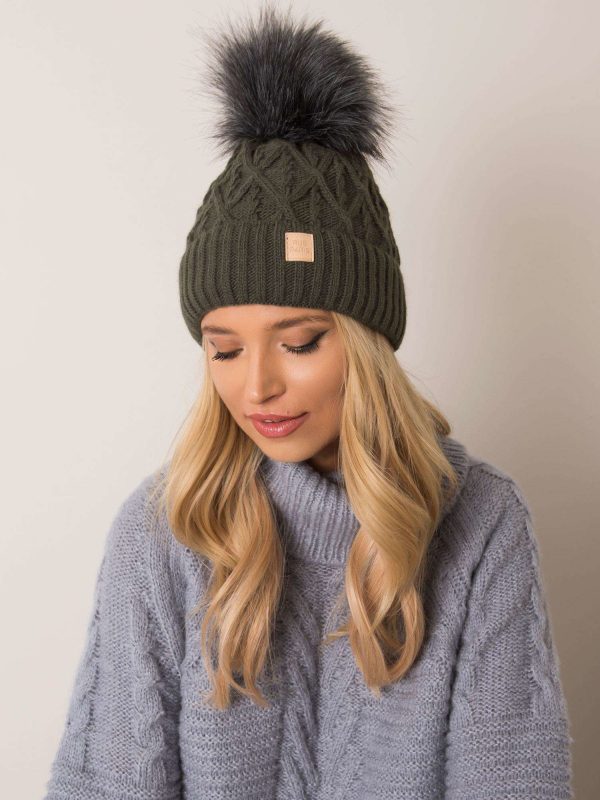 Khaki hat with pompom RUE PARIS