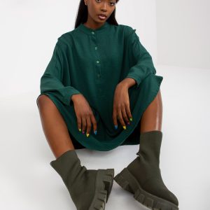 Dark Green Long Sleeve Oversize Shirt Dress