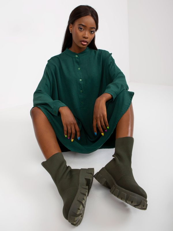 Dark Green Long Sleeve Oversize Shirt Dress