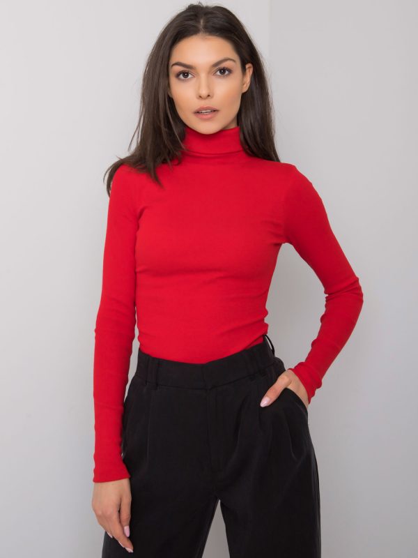 Red ribbed turtleneck blouse Elisee RUE PARIS