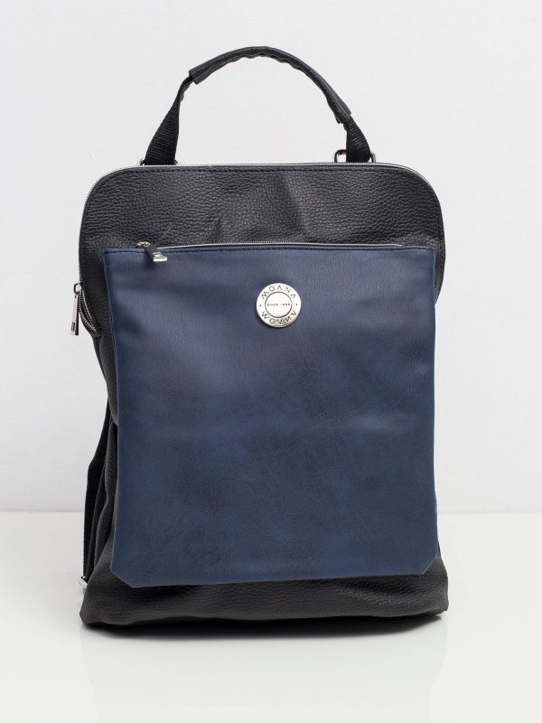 Black and navy blue faux leather backpack