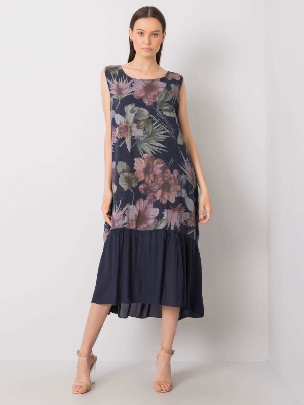 Navy blue dress with flowers Olympia