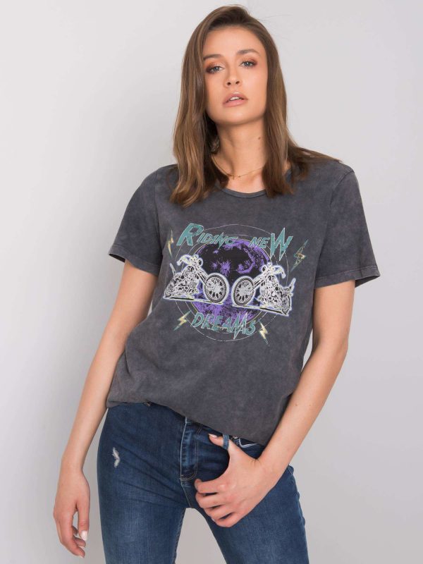 Dark grey t-shirt with print Krystal RUE PARIS