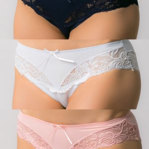 Women's panties with lace, 3 pcs: navy blue, white, peach