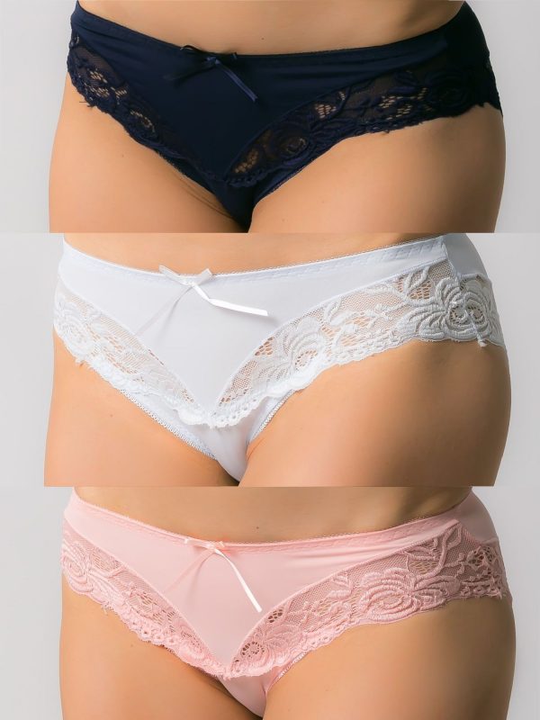 Women's panties with lace, 3 pcs: navy blue, white, peach