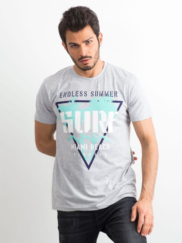 Grey Cotton Printed Men's T-Shirt