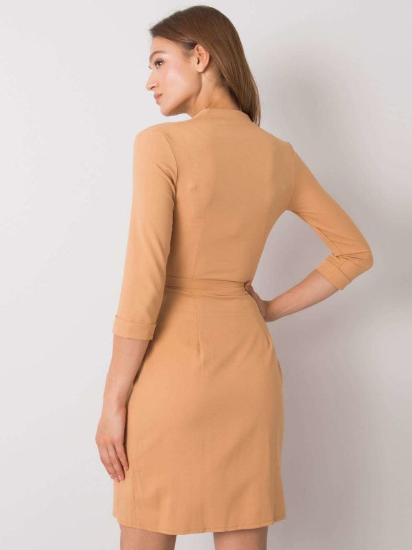 Dark beige dress with tie Edelie