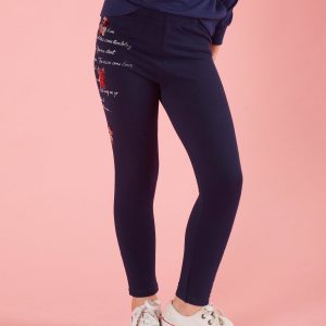 Navy blue leggings for girl with applique