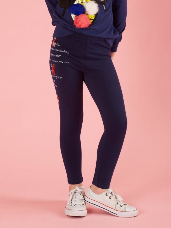 Navy blue leggings for girl with applique