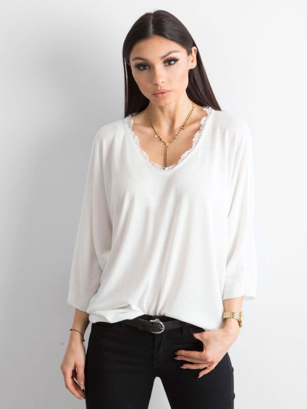 White Loose V-Neck Blouse