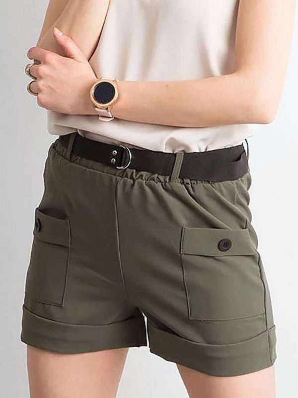 Khaki women's shorts with pockets