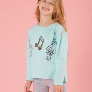 Mint girl blouse with musical applique