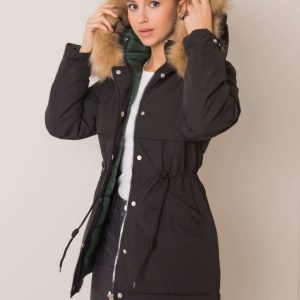 Haydee's black and green double-sided parka jacket