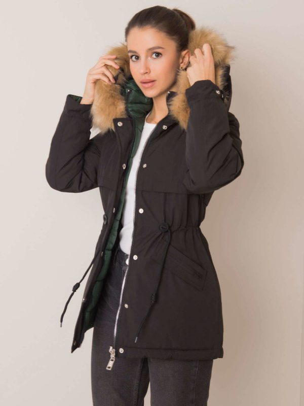 Haydee's black and green double-sided parka jacket