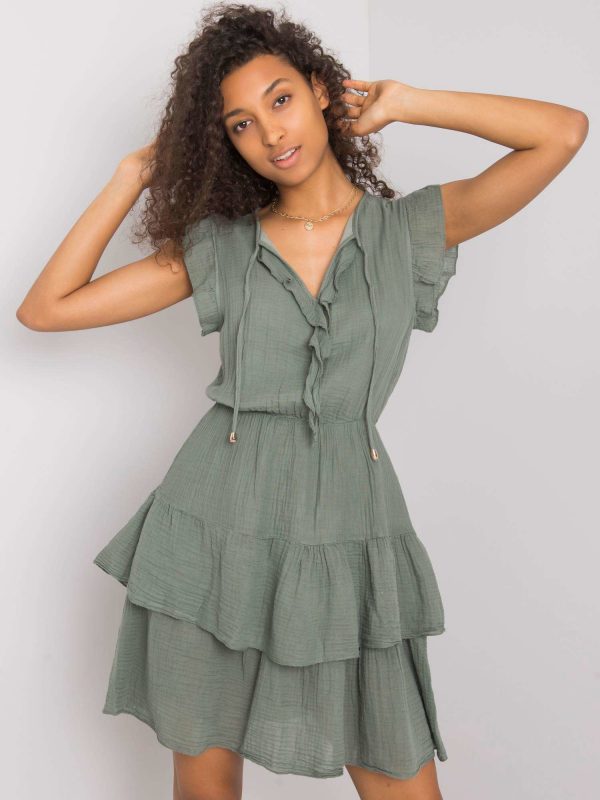 Khaki dress with ruffles Melbina OCH BELLA