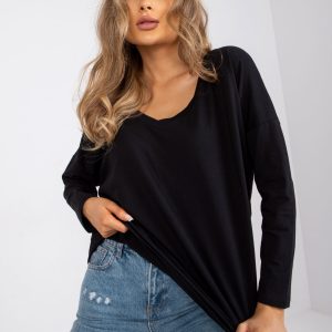 Black casual blouse with V-neck Sylviane