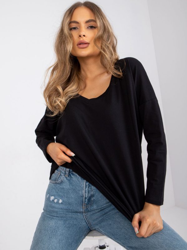 Black casual blouse with V-neck Sylviane