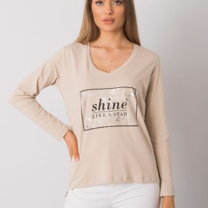 Alix Beige Cotton Long Sleeve Blouse