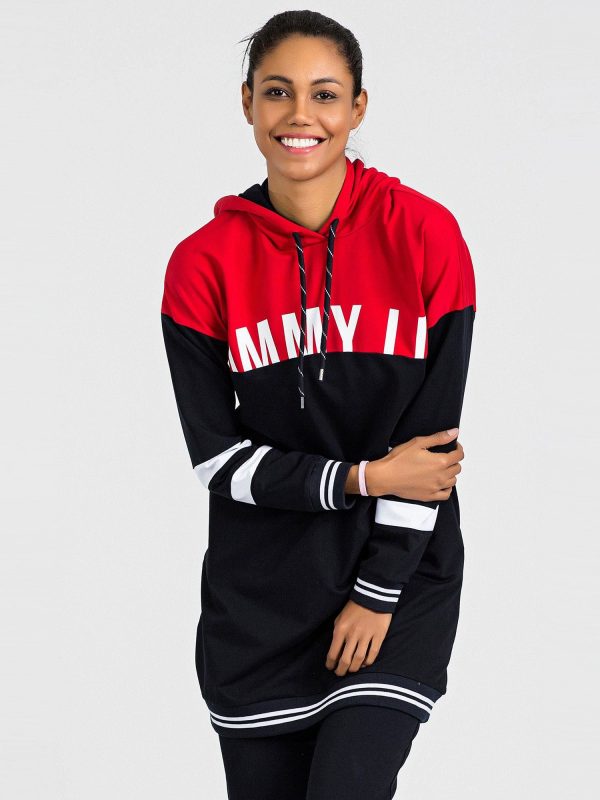 TOMMY LIFE Red and Navy Blue Long Sweatshirt