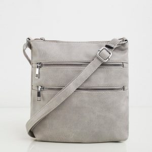 Grey handbag with zippers