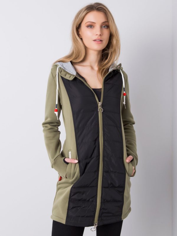 Khaki hoodie coat long