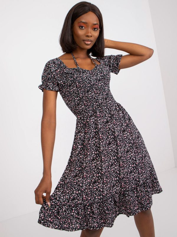 Black dress with prints and ruffles Marceline RUE PARIS