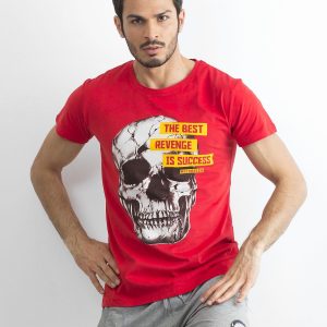 Men's Red Cotton T-Shirt with Print