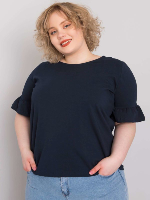 Navy Blue Plus Size Cotton Blouse Yareli