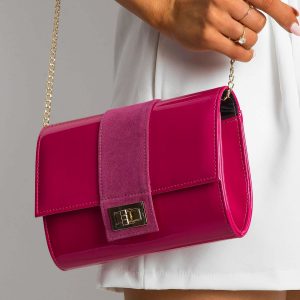 Fuchsia clutch bag on chain