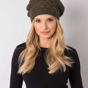 Khaki beret with pompom