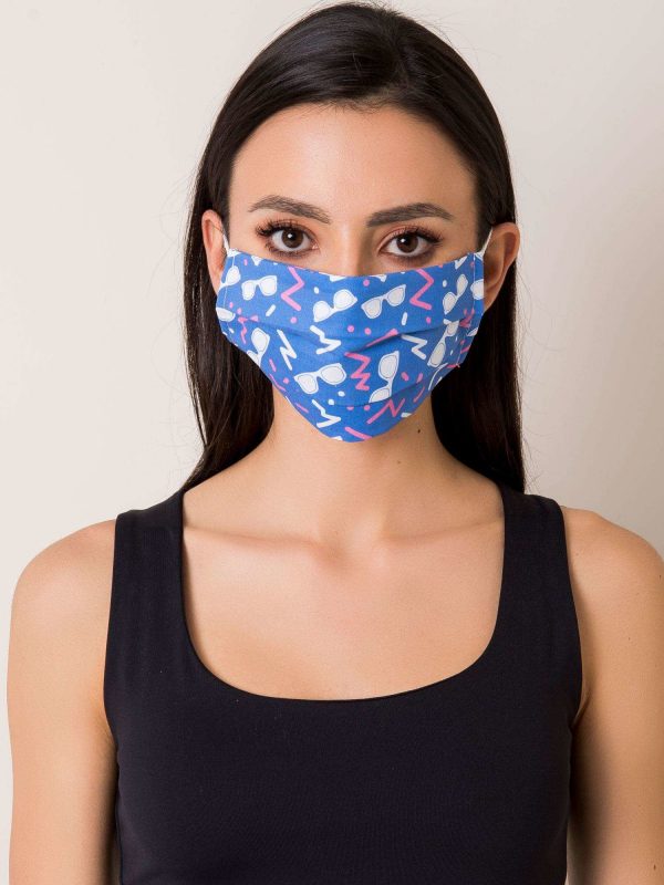 Blue reusable face mask with print