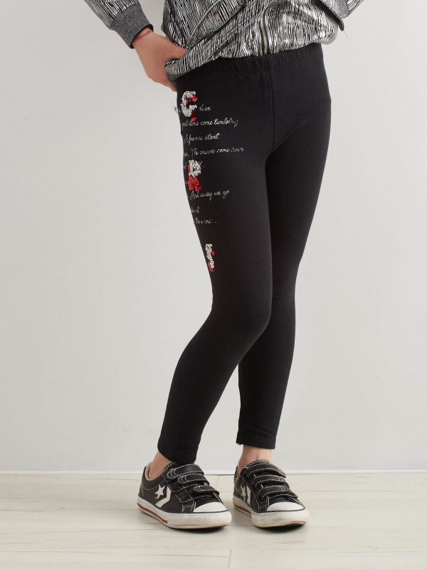 Black leggings for girl with applique