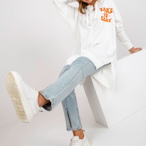 White and Orange Oversize Zip Hooded Sweatshirt