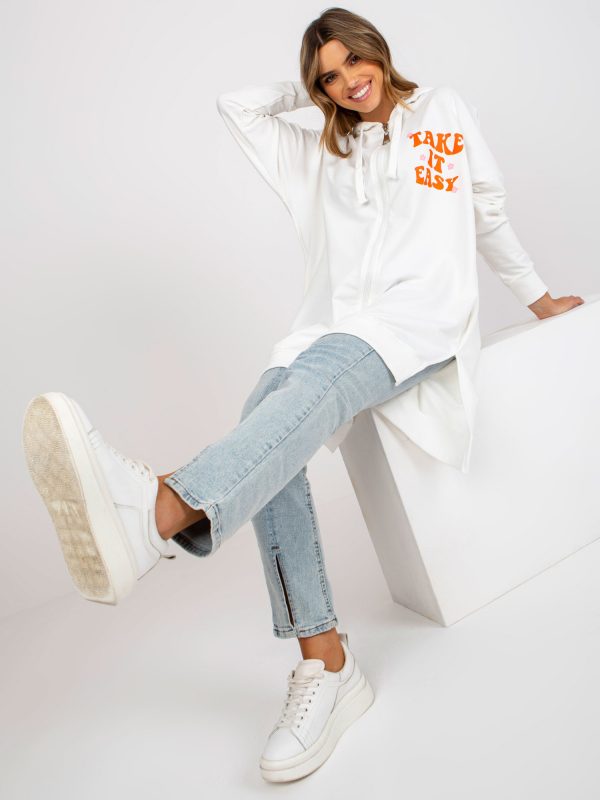 White and Orange Oversize Zip Hooded Sweatshirt