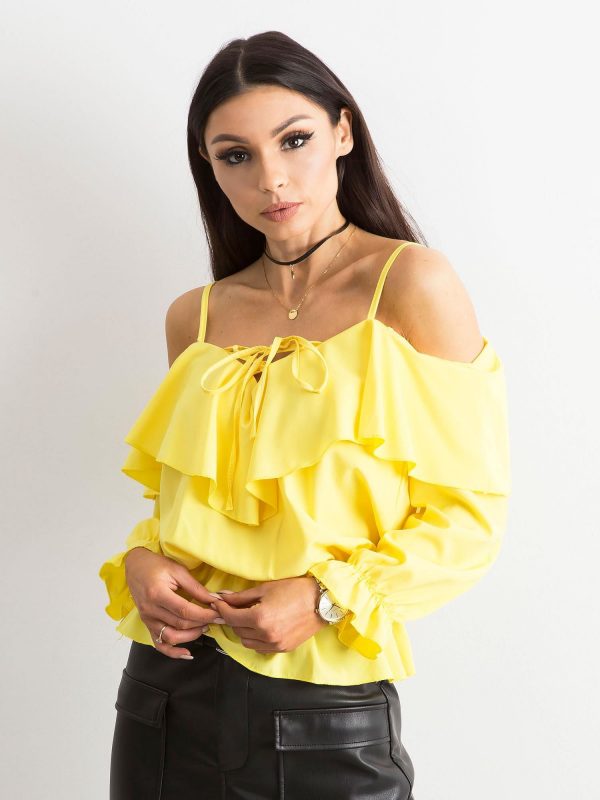 Yellow blouse for women with flounce