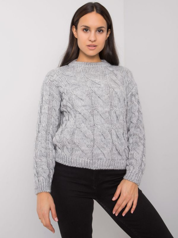 Grey women's sweater with braids Florianna RUE PARIS