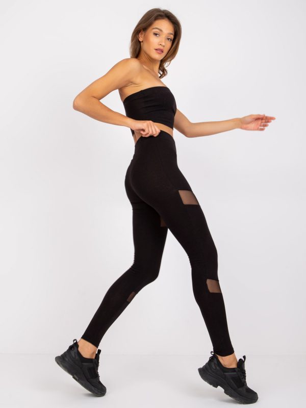 Black sports leggings with mesh Amande RUE PARIS