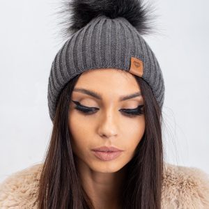 Dark gray winter hat with tassel